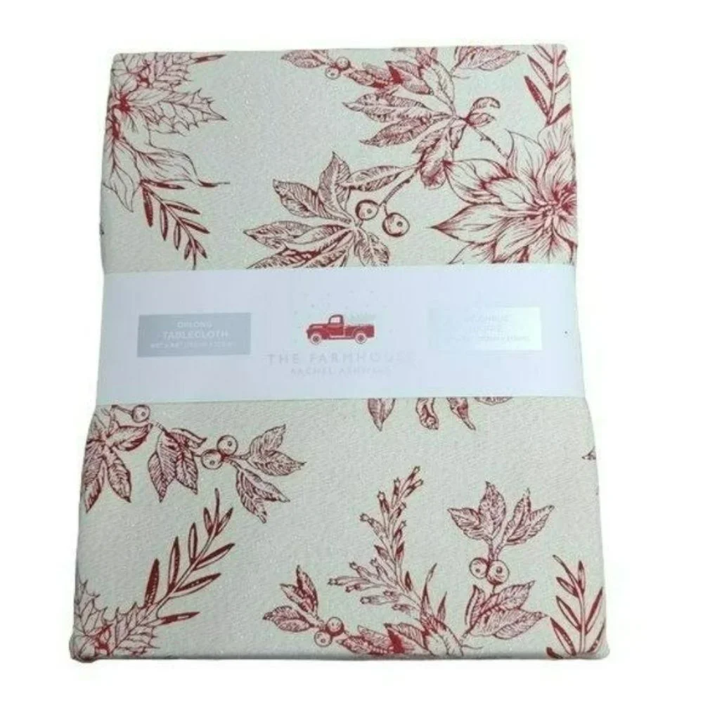 Rachel Ashwell Poinsettia Flowers Tablecloth 60x84in Oblong Gold‎ Accents